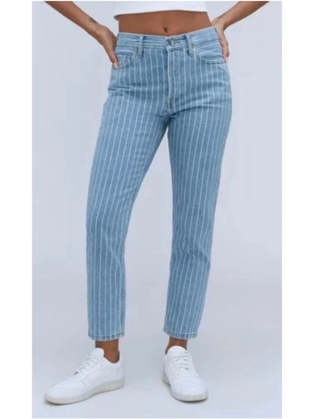 NWT Everlane The 90s Cheeky Straight Ankle Jean Pinstripe Blue - Picture 1 of 6